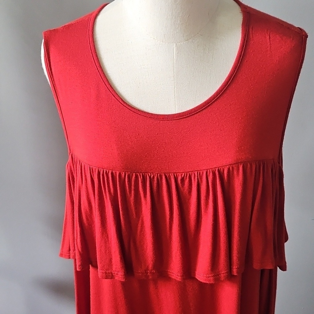 Watermelon Rust Color Cold Shoulder Dress with Ruffle - Picture 3 of 12
